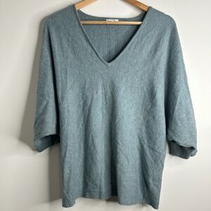 J Jill V Neck Sweater Womens XL Slate Blue Comfy Lounge Lagenlook Boho Coastal